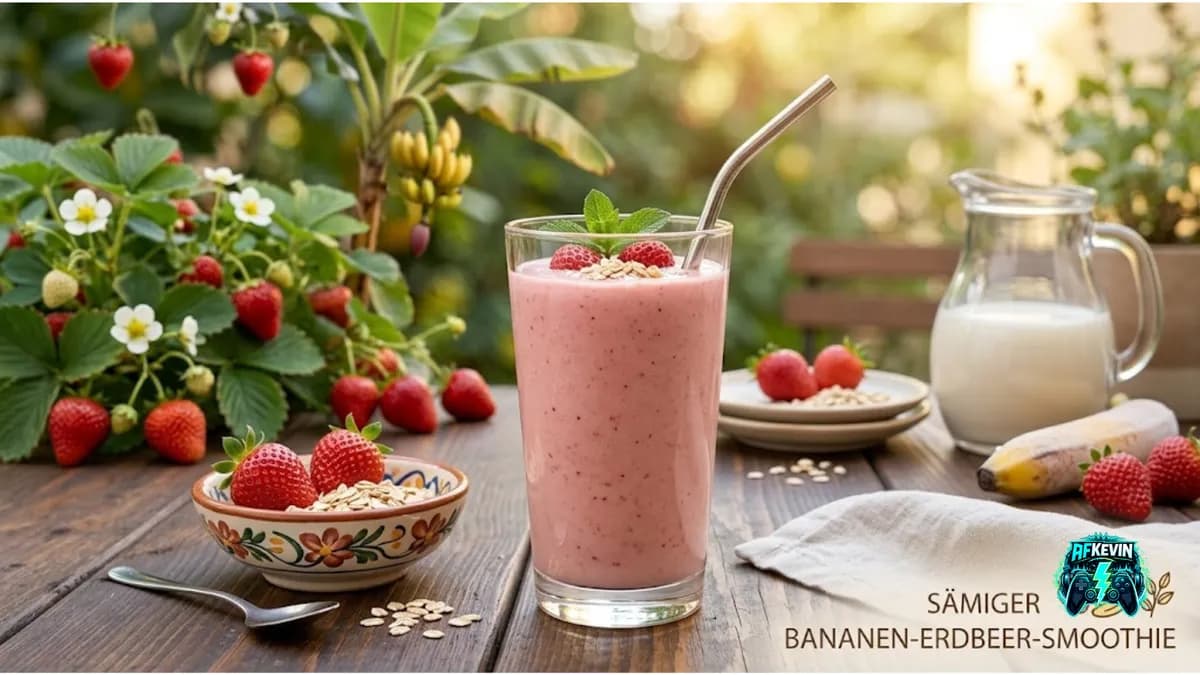 Sämiger Bananen-Erdbeer-Smoothie mit Hafermilch